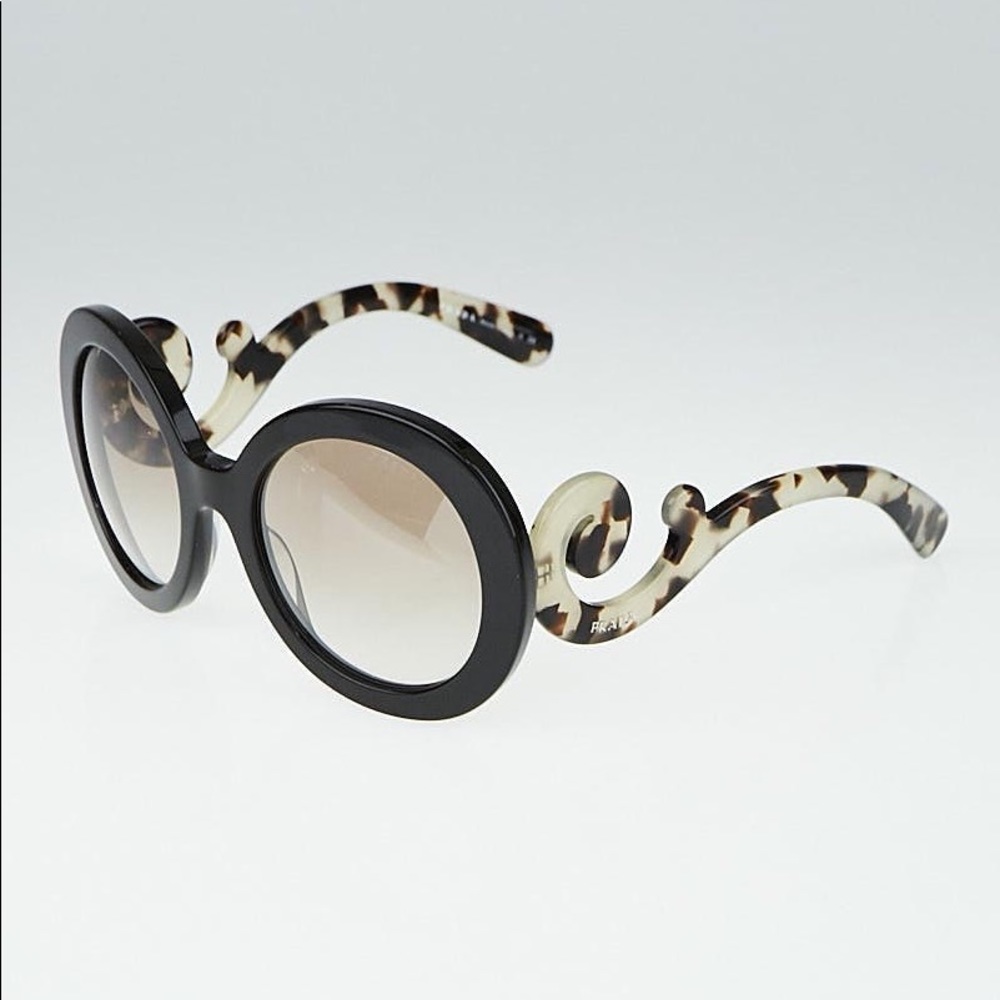 PRADABlack Tortoise Shell Oversized Round Frame Baroque Sunglasses